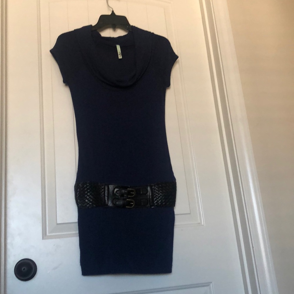 Navy Blue dress with black braided belt